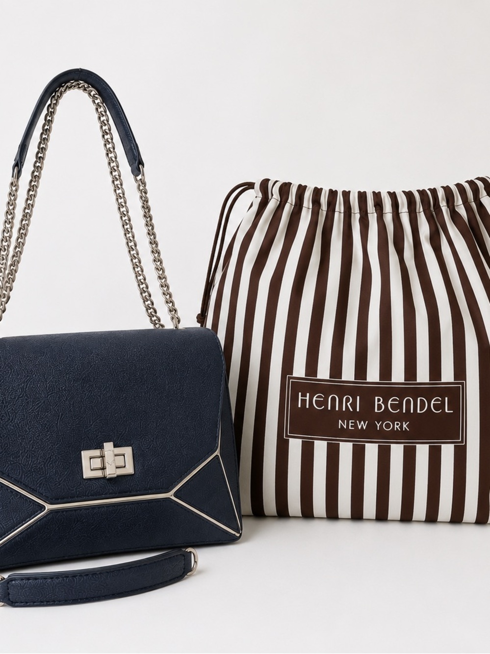 henri bendel navy shoulder bag with silver accents structured and dusty.  RARE